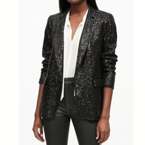 Banana Republic Jackets & Blazers - NWOT Banana Republic Soft Sequin Blazer Jacket, Black, Size 6